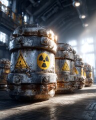 Industrial Hazardous Waste Containers with Radiation Symbols