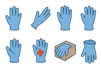Obraz premium Hand and glove icons set – outline, medical and protective equipment graphics