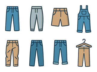 Pants icon set &ndash; outline, trousers, clothing symbols for design and fashion projects