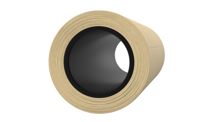 A roll of masking tape viewed from the end, showcasing its cylindrical shape and inner surface.