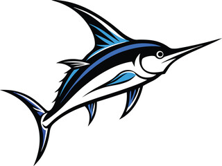 Obraz premium Marlin Fish Vector Logo Illustration, Swordfish Jumping Isolated Clipart Design, Sport Fishing Marlin Icon Graphic.
