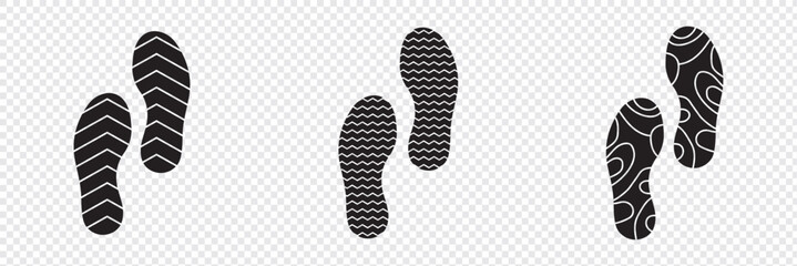 Different human footprints. Imprint soles shoe silhouette. adults steps Flat style collection. Human footprints icon set.
