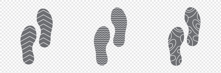 Different human footprints. Imprint soles shoe silhouette. adults steps Flat style collection. Human footprints icon set.