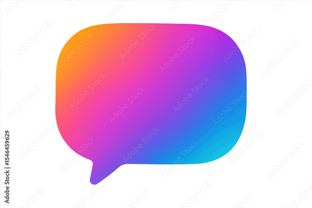 Aufkleber gradient speech bubble transitioning orange to pink and blue, floating on transparent backdrop, repr