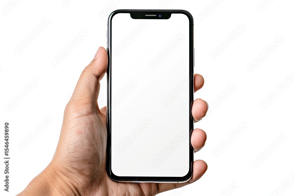 Aufkleber mobile phone in hand with copy space on screen isolated on white mobile phone mock up with blank