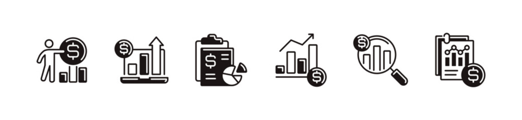 business financial report chart icon line set finance money profit growth performance analysis signs vector illustration for web and app