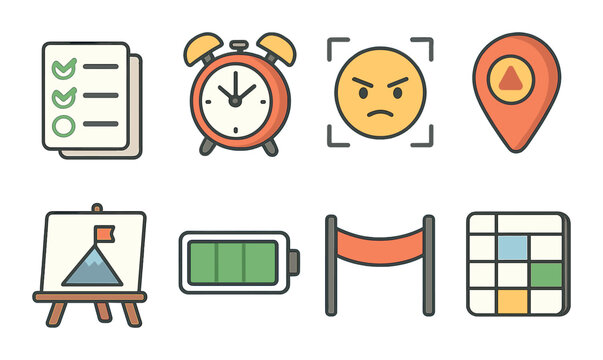 Productivity and task management icons set – outline, efficiency and planning visuals
