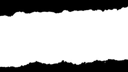 Collection of distressed black paint strokes. Abstract ripped paper edge texture, isolated vector elements.