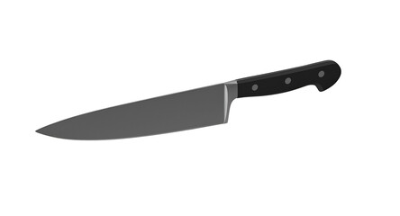 A sleek kitchen knife with a black handle, designed for precision cutting and culinary tasks.