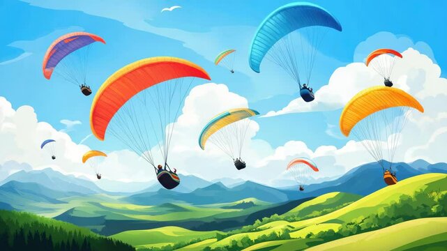 paragliding adventure flying with friends illustrated animation