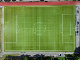 a football field photographed with a drone