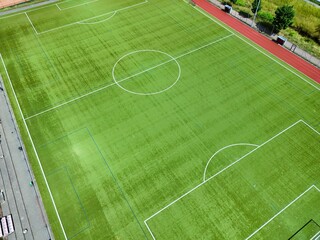 a football field photographed with a drone