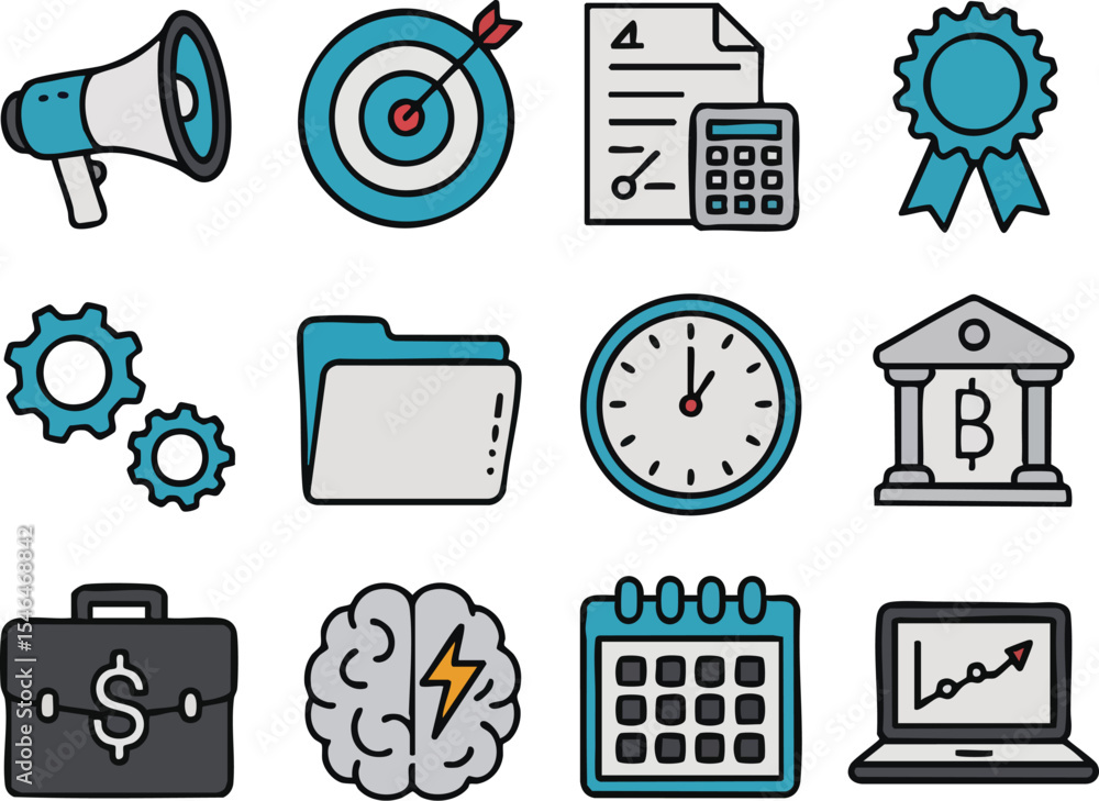 Poster business and finance vector icons set with various elements and concepts