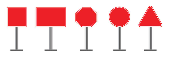 Set of blank Red road sign or Empty traffic signs and Yellow Road signs Set. isolated on white background. Objects clipping path