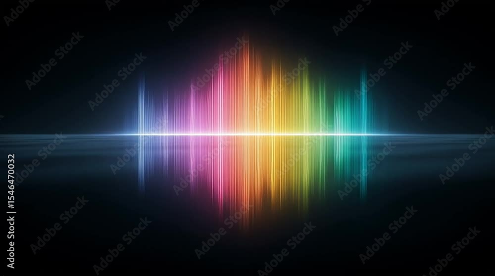 Poster colorful sound wave visualization with reflection on black background
