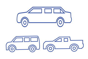 Simple line set of car icons.