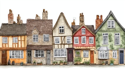 Fototapeta premium Charming row of traditional houses in a village with historical architecture and colorful facades