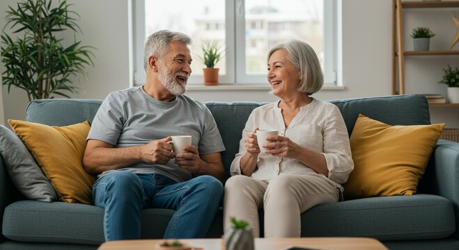 Senior couple enjoying conversation