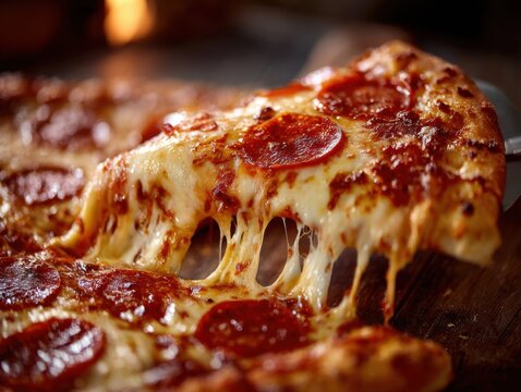 Savoring delicious pepperoni pizza italian restaurant food photography cozy atmosphere close-up culinary delight
