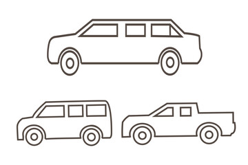 Simple line set of car icons.