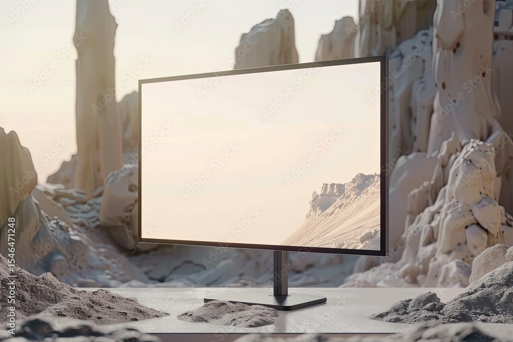 Poster vibrant picture of computer monitor with mockup screen 3d rendering