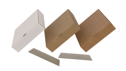 A collection of three boxes in different colors with corrugated inserts, suitable for packaging or storage purposes.