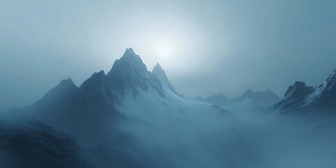 Majestic Mountain Peaks Emerging from Mist A Serene Landscape Photograph
