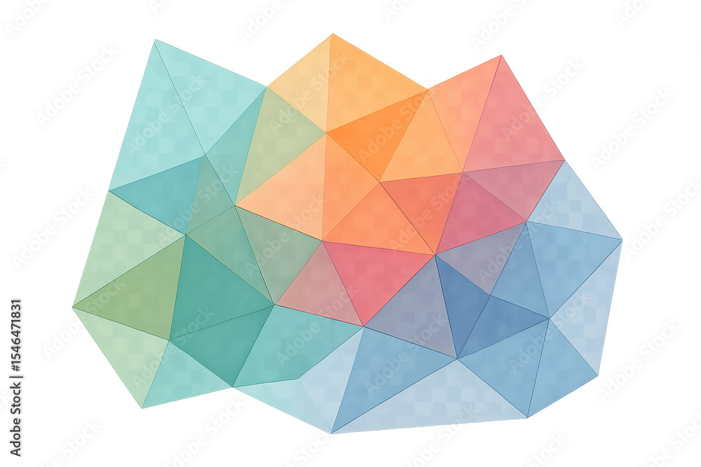 Poster geometric low poly triangles forming a colorful abstract background with transparent background, ide