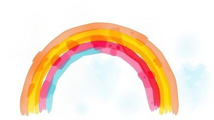 Fototapeta premium Colorful rainbow illustration against a white background with blue clouds
