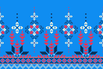 Cross stitch pattern concept showcasing traditional ethnic geometric pattern, Design for textile, background,carpet,wallpaper,clothing,wrapping,Batik,fabric,Vector illustration	
