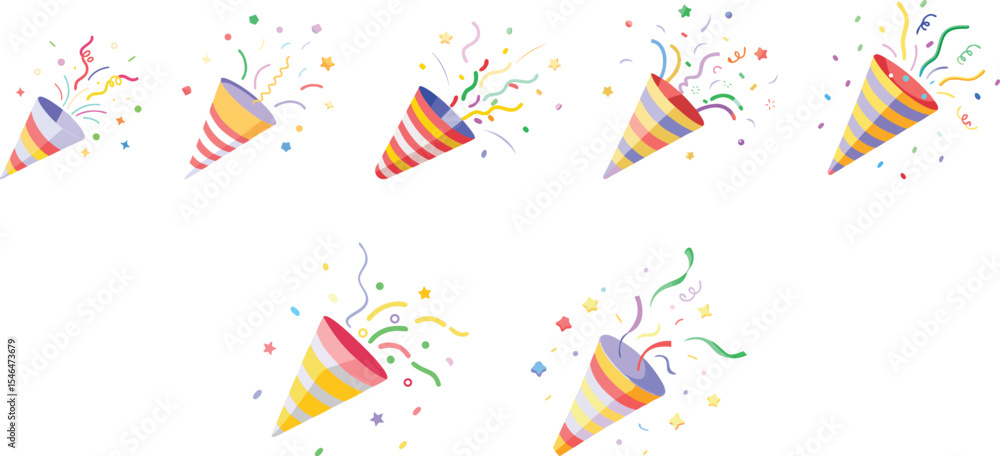Wall mural exploding party popper with confetti set vector illustration