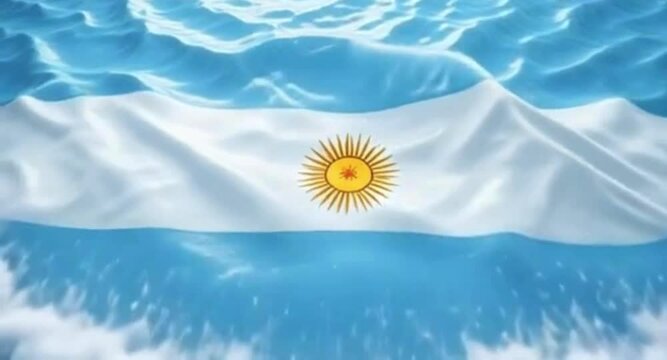 Argentina flag waving in water a symbol of national pride and identity - Powered by Adobe