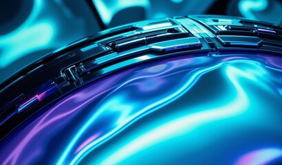 Flowing Teal And Violet Fabric With Obsidian Accents, Elegant Technological Design Concept