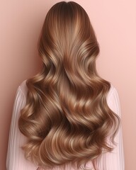 Fototapeta premium Luxurious Long Brown Wavy Hair Style Beauty Salon