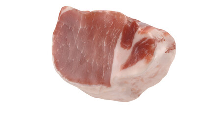 A piece of raw meat, showcasing its marbled texture and fat content, suitable for cooking or culinary presentation.