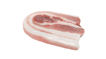 A piece of raw pork belly, showcasing its marbled fat and meat, often used in various culinary dishes.