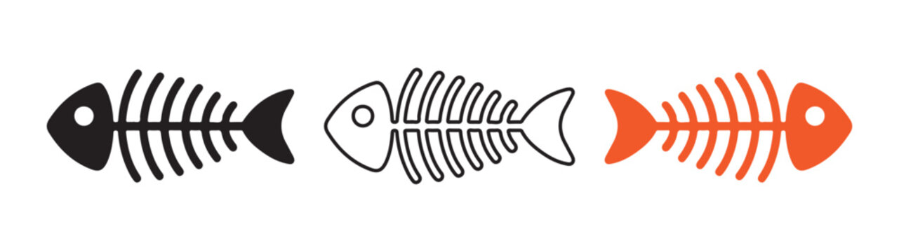 Skeleton fish logo. Fish bone line art silhouette. Vector illustration eps 10