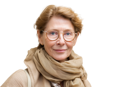 Portraits of smiling mature women wearing scarves PNG with a transparent background

