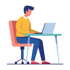 man sitting in chair-at laptop desk vector icon