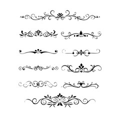 text dividers doodle set. Wedding decorative elements. Divider ornament, borders, floral, vintage line separators. Hand drawn vector illustration isolated on white background. Set page dividers.	