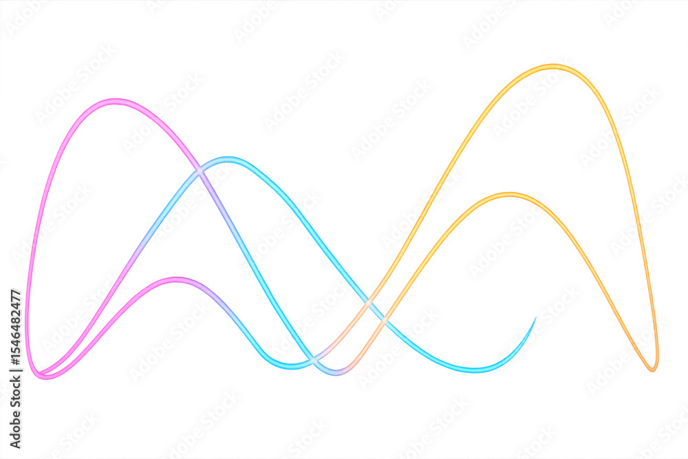 Poster vibrant neon sine waves intertwining on a transparent background, creating a dynamic and energetic v