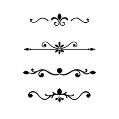 Text dividers doodle set. Wedding decorative elements with leaves, swirls, hearts. Divider ornament, borders, lines. Hand drawn vector illustration isolated on white background
