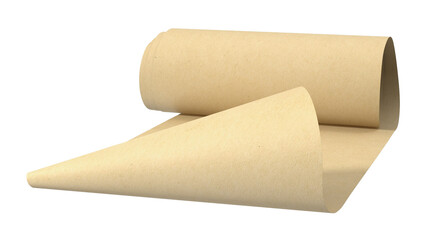 A rolled sheet of brown paper, partially unrolled, showcasing its texture and form.
