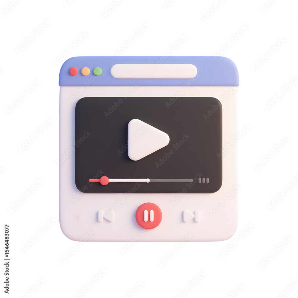 Poster 3d render of a video player interface icon