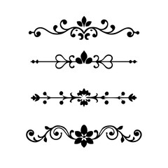 text dividers doodle set. Wedding decorative elements. Divider ornament, borders, floral, vintage line separators. Hand drawn vector illustration isolated on white background. Set page dividers.	