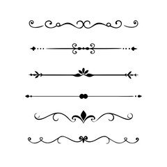 text dividers doodle set. Wedding decorative elements. Divider ornament, borders, floral, vintage line separators. Hand drawn vector illustration isolated on white background. Set page dividers.	