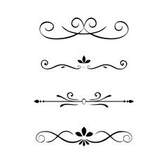 text dividers doodle set. Wedding decorative elements. Divider ornament, borders, floral, vintage line separators. Hand drawn vector illustration isolated on white background. Set page dividers.	