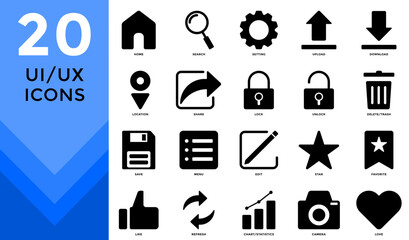 ui/ux vector illustration. Editable icons. Related to ui/ux: menu, like, location, etc. With transparent background