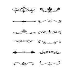Page Divider And Design Elements. Set of Various Simple Black Divider Design, Assorted Divider Collection Template Vector. Collection of floral dividers elements mega decoration for Calligraphy.
