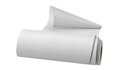 A roll of blank paper, slightly unrolled, ideal for drawing, printing, or crafting projects.